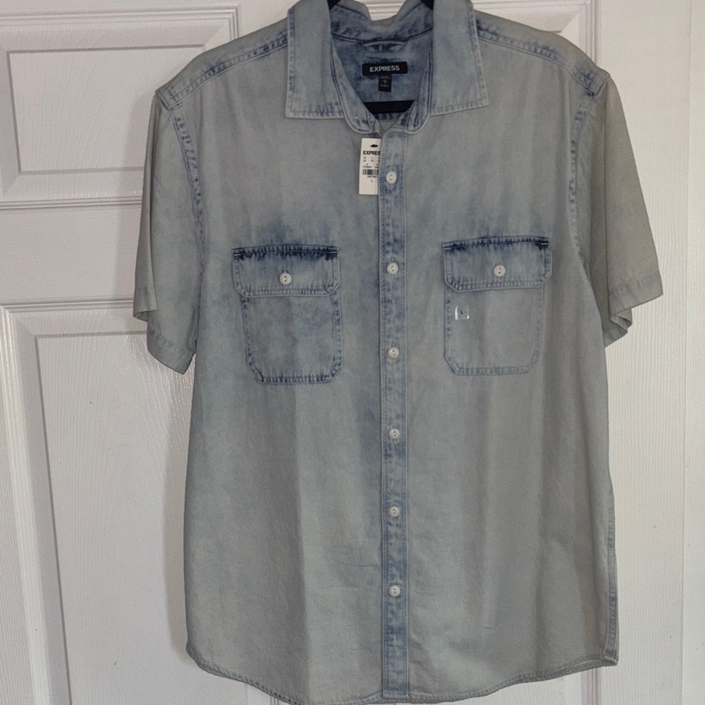 Express Faded Blue Casual Button Down Shirt